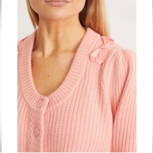 LoveShackFancy Branton Cashmere Cropped Cardigan Sweater Pink - Picture 3 of 10